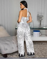 Idellia Off-White Black Print Top & Pants Set