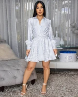 Maureen Blue White Stripes Skater Dress