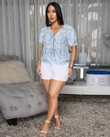 Samantha Baby Blue Cream Embroidery Top