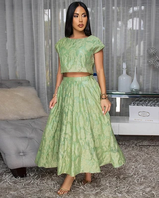 Desideria Olive Green Textured Top & Skirt Set