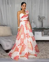 Starlane Ivory Red Print Ruffle Maxi Dress