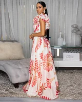 Starlane Ivory Red Print Ruffle Maxi Dress