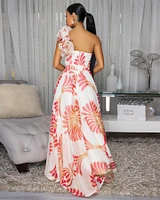 Starlane Ivory Red Print Ruffle Maxi Dress