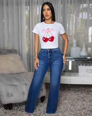Angelie Dark Wash Denim Straight Legs Jeans