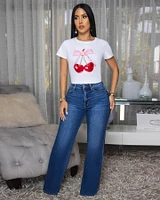 Angelie Dark Wash Denim Straight Legs Jeans