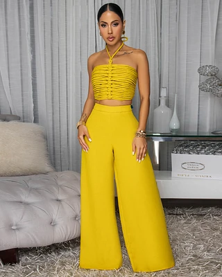 Callin Mustard Yellow Linen Pants Set