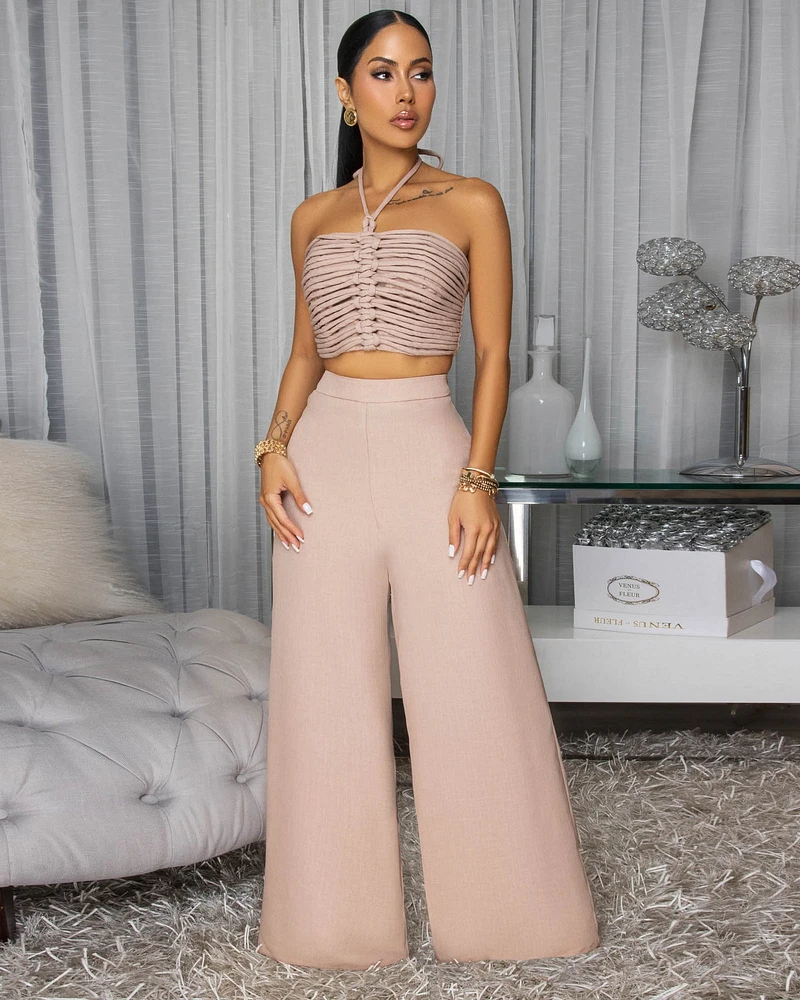 Callin Nude Linen Pants Set