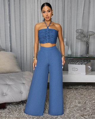 Callin Blue Linen Pants Set