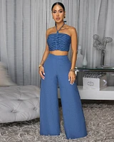 Callin Blue Linen Pants Set