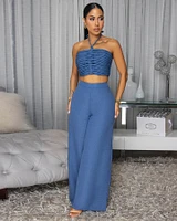 Callin Blue Linen Pants Set