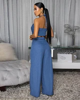 Callin Blue Linen Pants Set