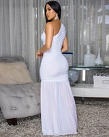 Fabienne Off-White Single Shoulder Mesh Maxi Dress
