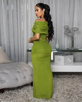 Lawrence Green Mesh Ruched Top & Skirt Set