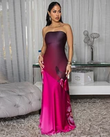Sashane Magenta Slit Strapless Maxi  Dress