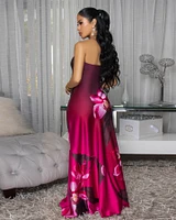 Sashane Magenta Slit Strapless Maxi  Dress