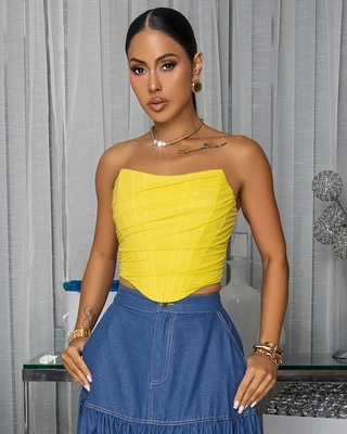 Halle Yellow Mesh Crop Corset
