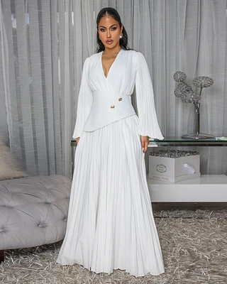 Athenia Off-White Pleated Maxi Dress