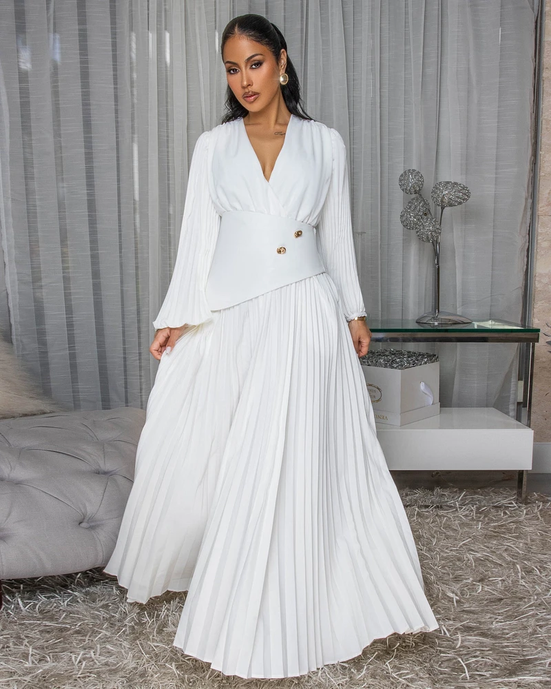 Athenia Off-White Pleated Maxi Dress
