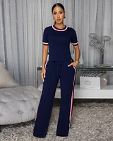 Jameson Navy-Blue Stripes ULTRA-LUXE Knit Pants Set