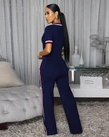Jameson Navy-Blue Stripes ULTRA-LUXE Knit Pants Set