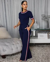 Jameson Navy-Blue Stripes ULTRA-LUXE Knit Pants Set