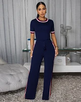 Jameson Navy-Blue Stripes ULTRA-LUXE Knit Pants Set