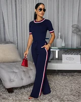 Jameson Navy-Blue Stripes ULTRA-LUXE Knit Pants Set