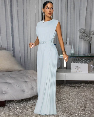 Scottie Light Blue Draped Luxe Jumpsuit