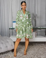 Miku Olive Green White Print Shirt Dress