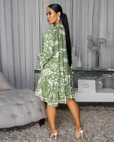 Miku Olive Green White Print Shirt Dress