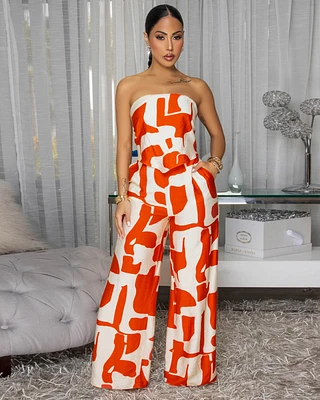 Jonna Tomatoe Red Cream Print Jumpsuit