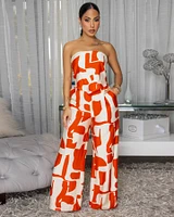 Jonna Tomatoe Red Cream Print Jumpsuit