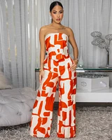 Jonna Tomatoe Red Cream Print Jumpsuit