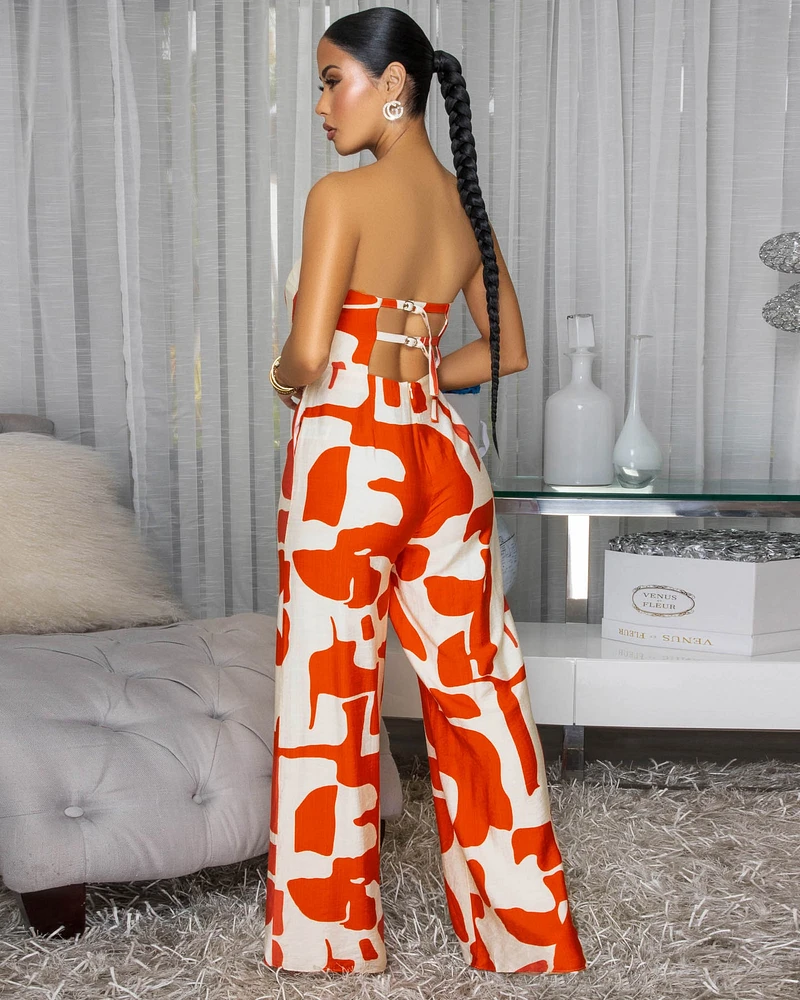 Jonna Tomatoe Red Cream Print Jumpsuit
