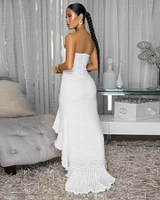Trinity White Knit Ruffle Hi-Lo Dress