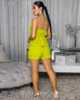 Dania Lime White Embroidery Top & Shorts Set