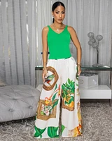Antoney Cream Green Floral Print Linen Pants