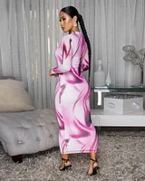 Lorna Pink Print Mesh Long Sleeves Dress