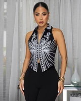 Islane Black White Embroidery Top