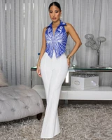 Islane Royal-Blue White Embroidery Top