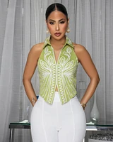 Islane Lime White Embroidery Top