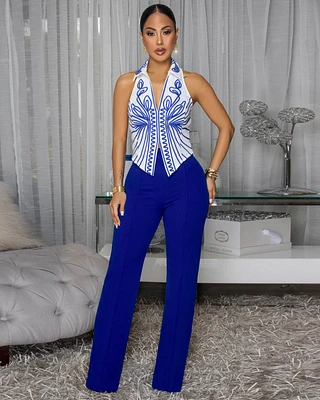 Kiki Royal-Blue High Waist Pants