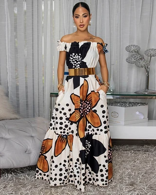 Italiana Brown Black Multi-Color Print Maxi Dress