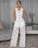 Emberley White Crochet Cut-Out Jumpsuit