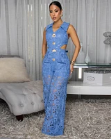 Emberley Blue Crochet Cut-Out Jumpsuit