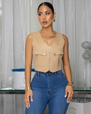 Anjou Taupe Short Vest