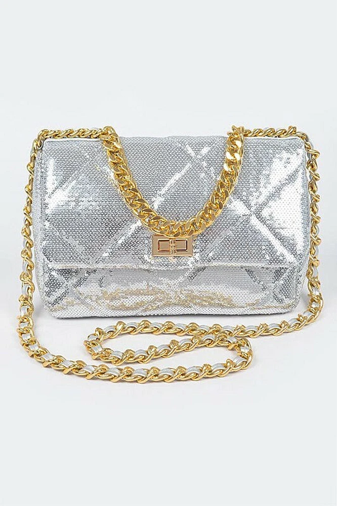 Jesse Quilted Sequins Chain Shoulder Bag