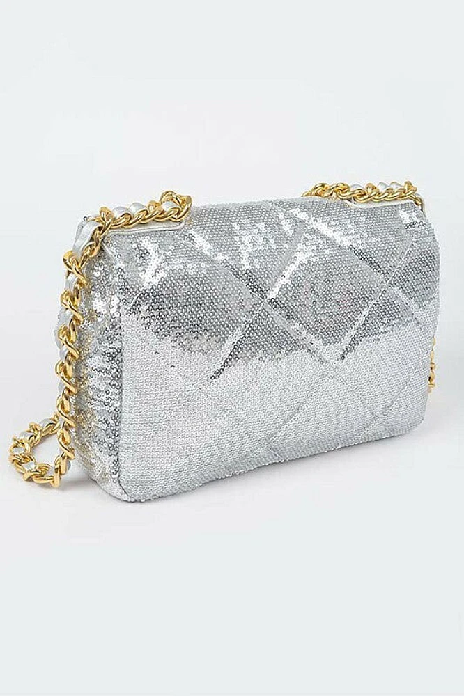 Jesse Quilted Sequins Chain Shoulder Bag