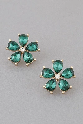 Ginny Emerald Green Flower Jewel Stud Earrings