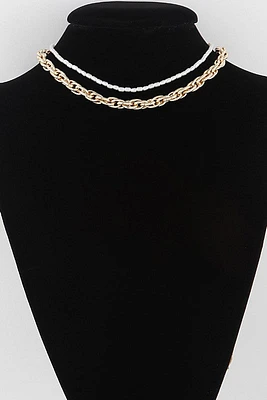 Amina Gold Double Layer Bead and Chain Necklace